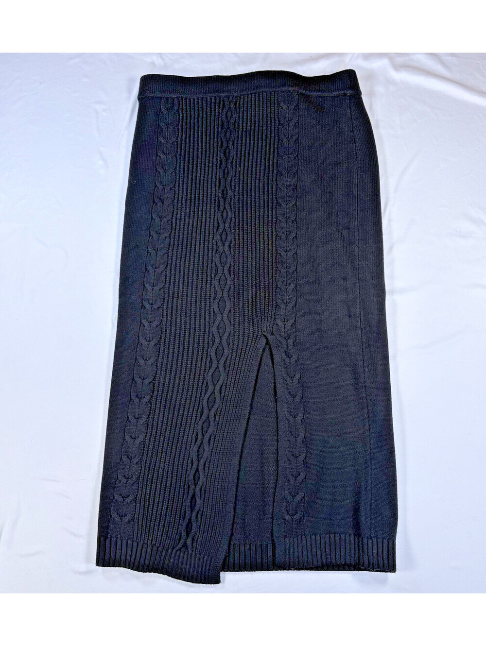 Calvin Klein Jeans Black Women's Cable-Knit Pull-On Midi Skirt Size L/G